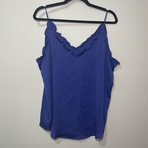 Express Women’s Royal Blue Ruffle Trim V-Neck business casual Cami Tank Top in L